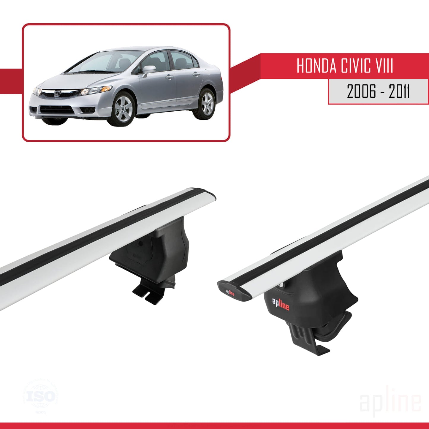 ACE-4 Dakdrager bagagedrager compatibel met Honda Civic 8 V3 Sedan 2006-2011 Spoorstaven Grijs Aluminium 2 Staven