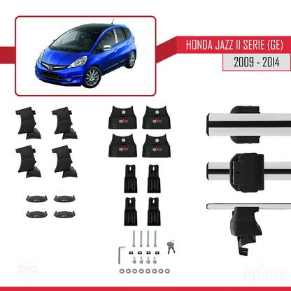 Compatible avec Honda Jazz 2 (GE) 2009-2014 ACE-4 Barres de Toit Railing Porte-Bagages de Voiture Gris Aluminium 2 Barres