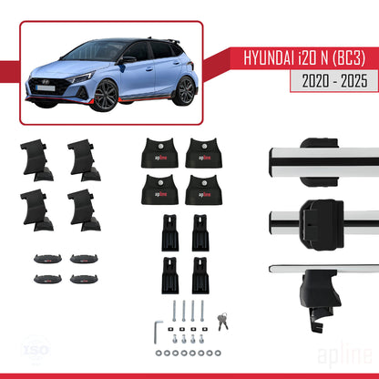 Compatible avec Hyundai i20 III (BC3) N 2020-2025 ACE-4 Barres de Toit Railing Porte-Bagages de Voiture Gris Aluminium 2 Barres