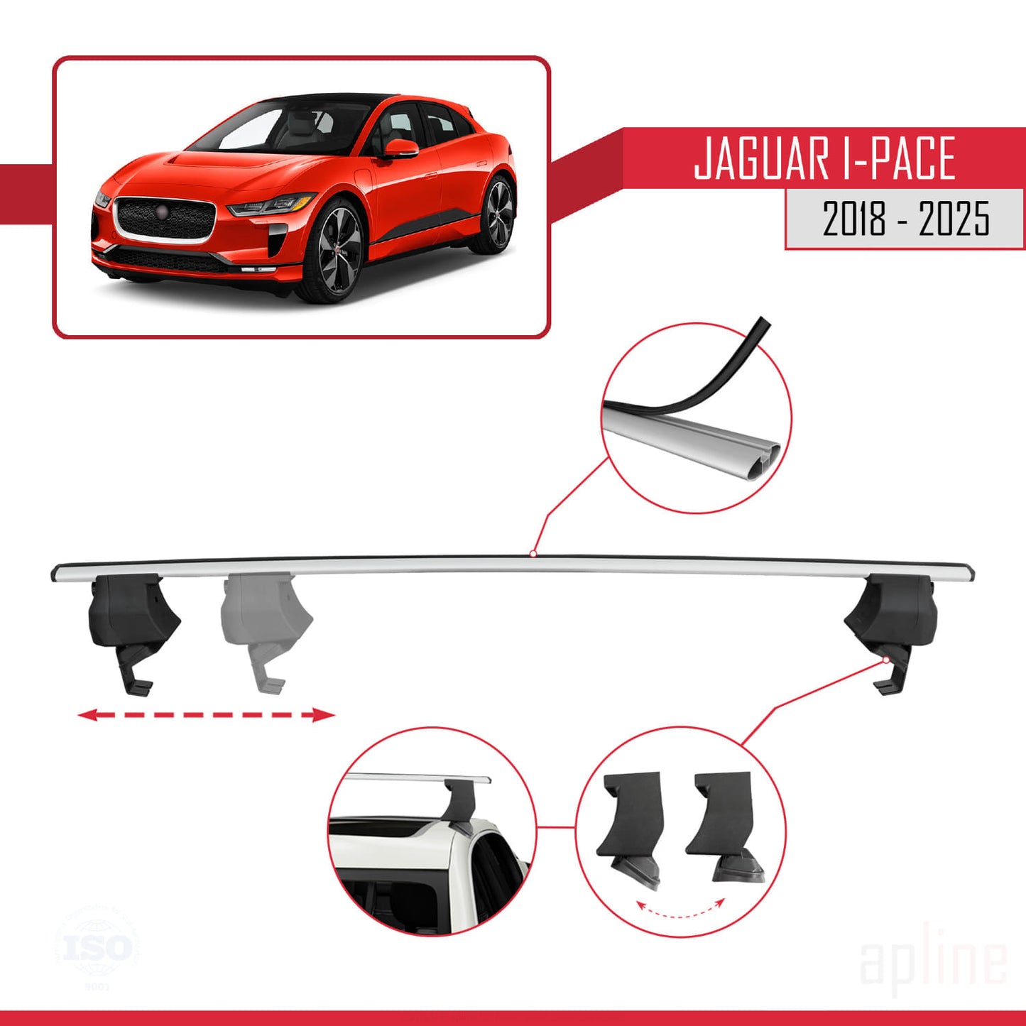 Compatible avec Jaguar I-Pace 2018-2025 ACE-4 Barres de Toit Railing Porte-Bagages de Voiture Gris Aluminium 2 Barres