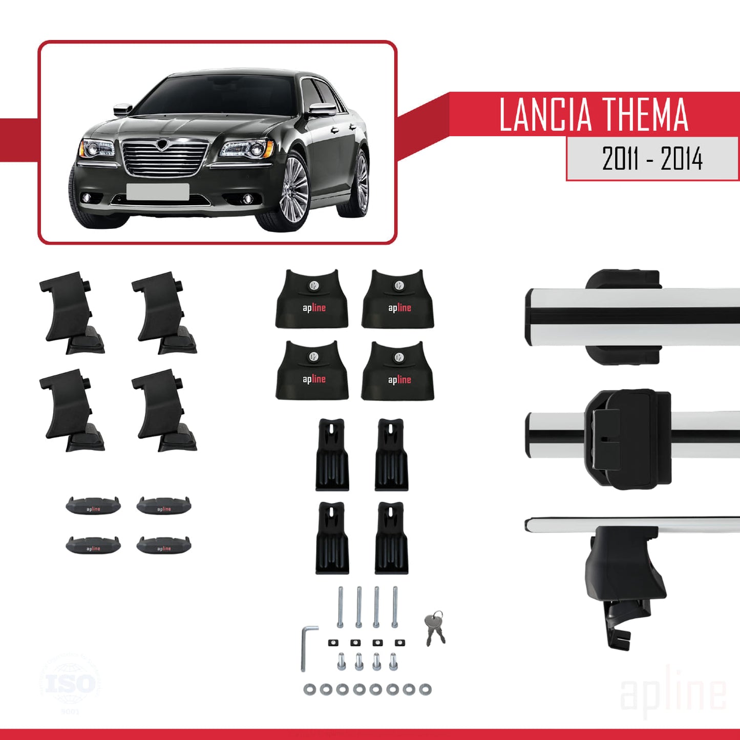 Compatible avec Lancia Thema 2 2011-2014 ACE-4 Barres de Toit Railing Porte-Bagages de Voiture Gris Aluminium 2 Barres