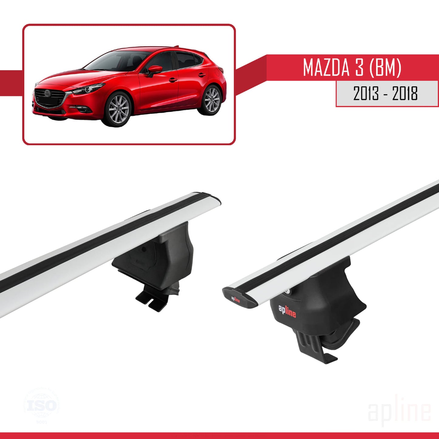Compatible avec Mazda 3 III (BM) 2013-2018 ACE-4 Barres de Toit Railing Porte-Bagages de Voiture Gris Aluminium 2 Barres