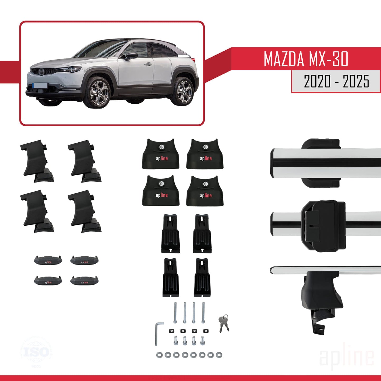 ACE-4 Dakdrager bagagedrager compatibel voor Mazda MX-30 (DR) 2020-2025 Spoorstaven Grijs Aluminium 2 Staven