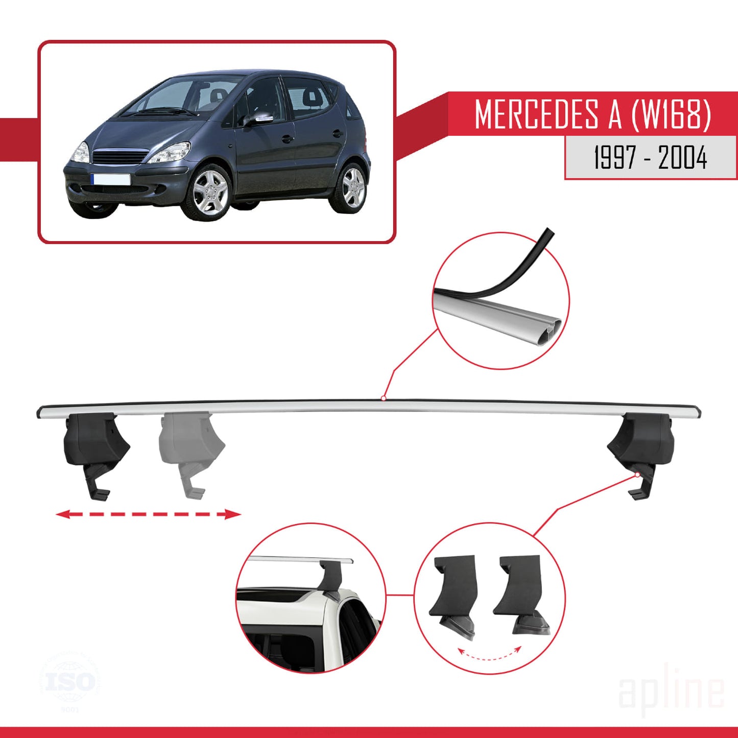 Compatible avec Mercedes Classe A (W168) 1997-2004 ACE-4 Barres de Toit Railing Porte-Bagages de Voiture Gris Aluminium 2 Barres
