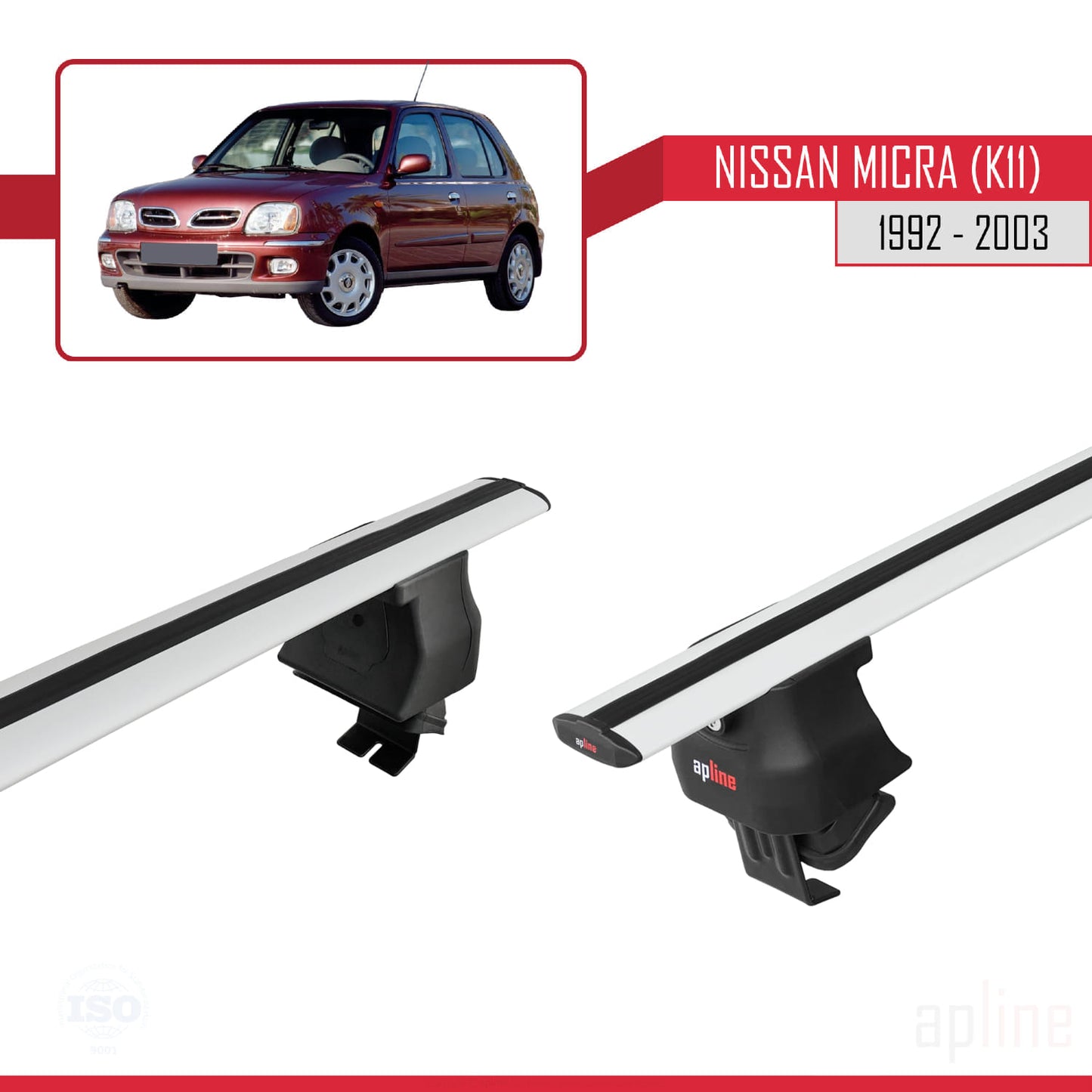 Compatible avec Nissan Micra 2 (K11) 1992-2003 ACE-4 Barres de Toit Railing Porte-Bagages de Voiture Gris Aluminium 2 Barres
