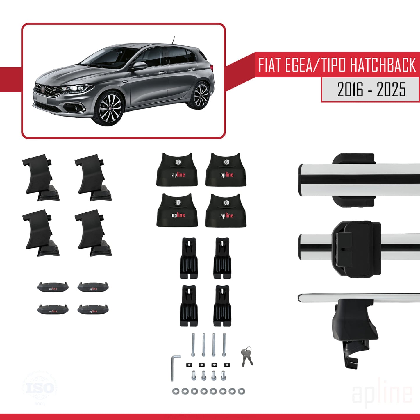 Compatible avec Fiat Egea HB 2016-2025 ACE-4 Barres de Toit Railing Porte-Bagages de Voiture Gris Aluminium 2 Barres