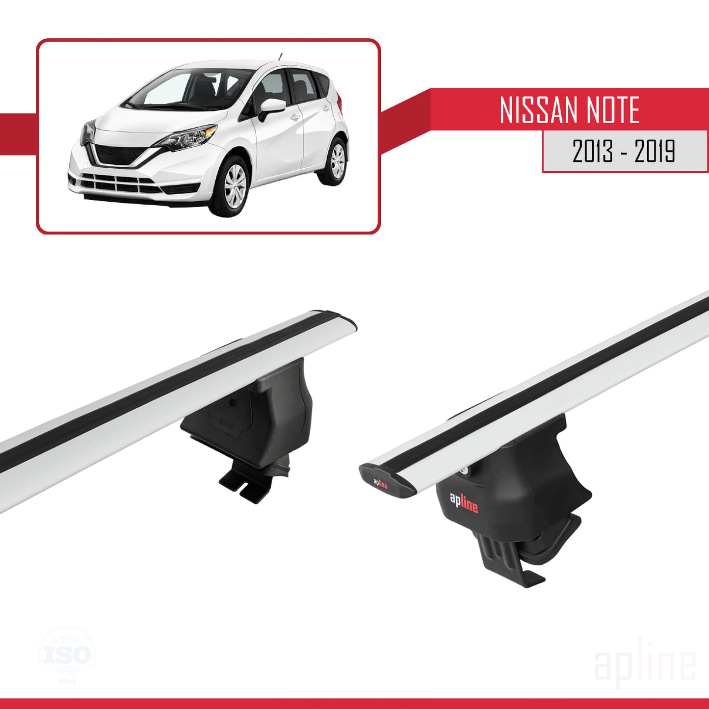 Compatible avec Nissan Note 2 (E12) 2013-2019 ACE-4 Barres de Toit Railing Porte-Bagages de Voiture Gris Aluminium 2 Barres