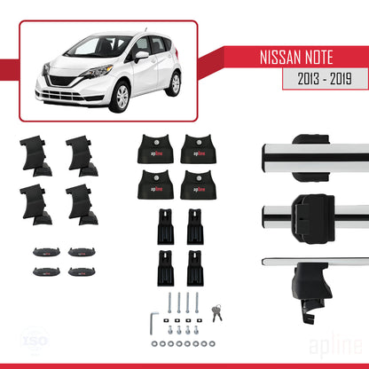 Compatible avec Nissan Note 2 (E12) 2013-2019 ACE-4 Barres de Toit Railing Porte-Bagages de Voiture Gris Aluminium 2 Barres