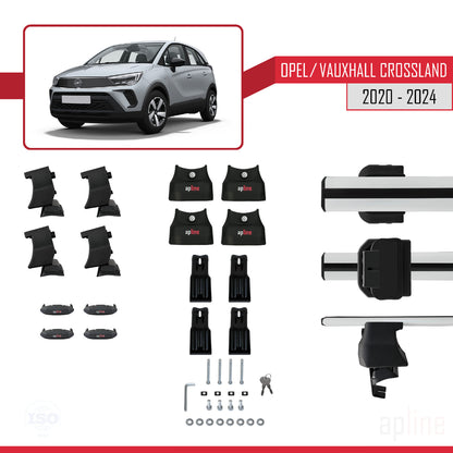 Compatible avec Opel/Vauxhall Crossland 2020-2024 ACE-4 Barres de Toit Railing Porte-Bagages de Voiture Gris Aluminium 2 Barres
