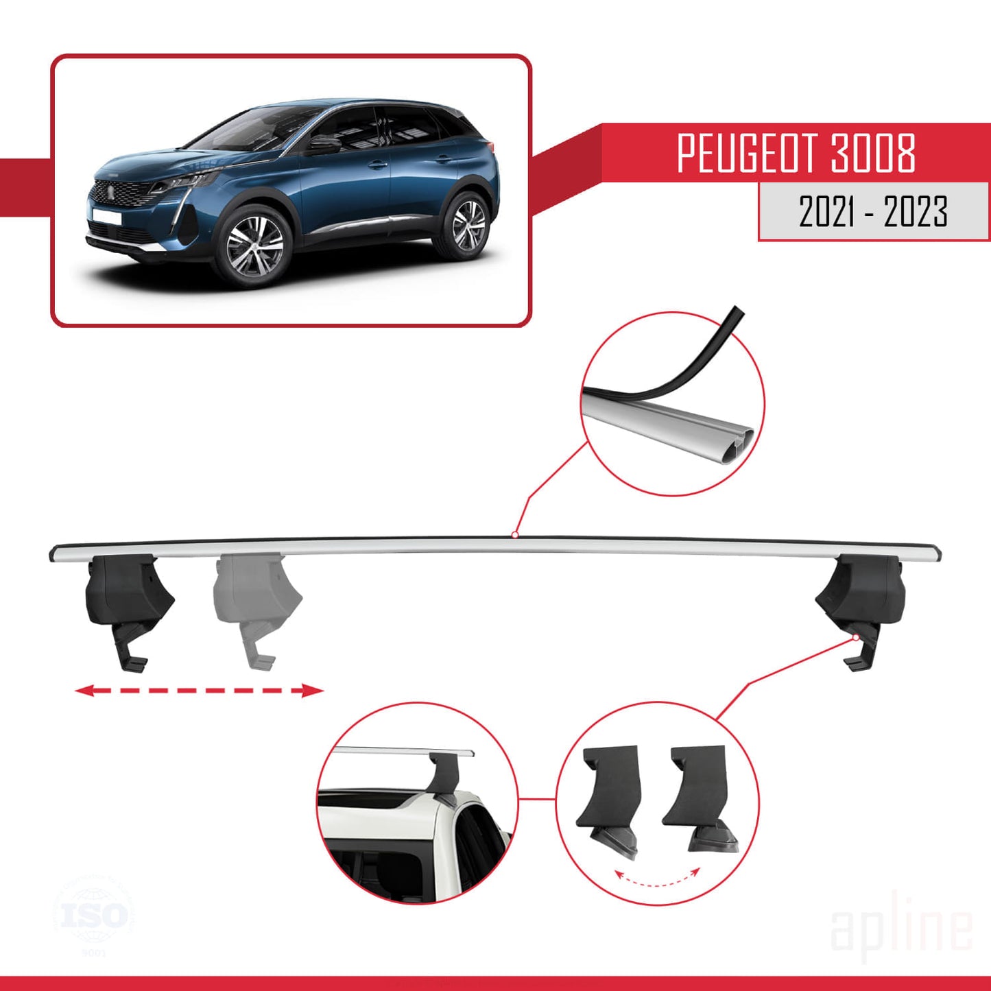 Compatible avec Peugeot 3008 II (P84) Post-Facelift 2021-2023 ACE-4 Barres de Toit Railing Porte-Bagages de Voiture Gris Aluminium 2 Barres