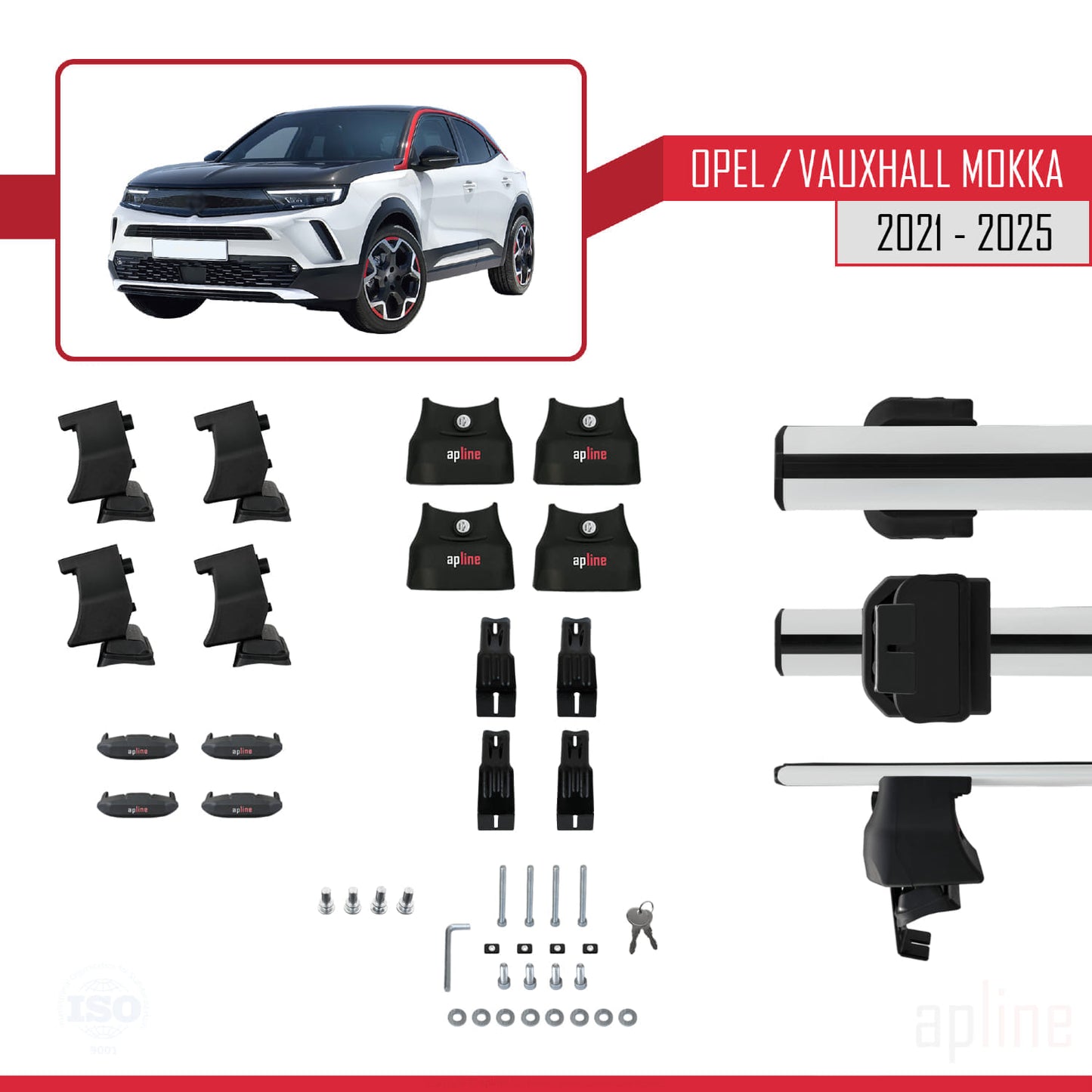 Compatible avec Opel/Vauxhall Mokka B 2021-2025 ACE-4 Barres de Toit Railing Porte-Bagages de Voiture Gris Aluminium 2 Barres