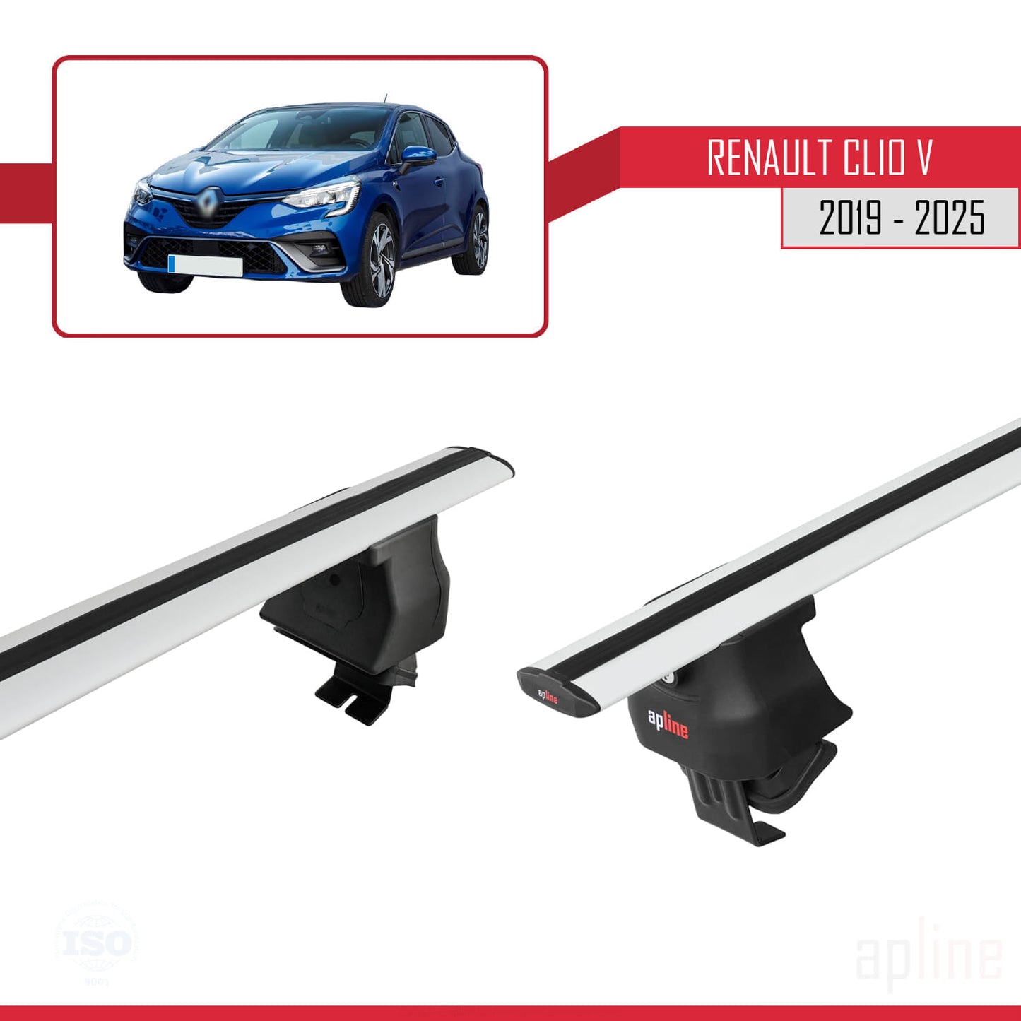 Compatible avec Renault Clio 5 2019-2025 ACE-4 Barres de Toit Railing Porte-Bagages de Voiture Gris Aluminium 2 Barres