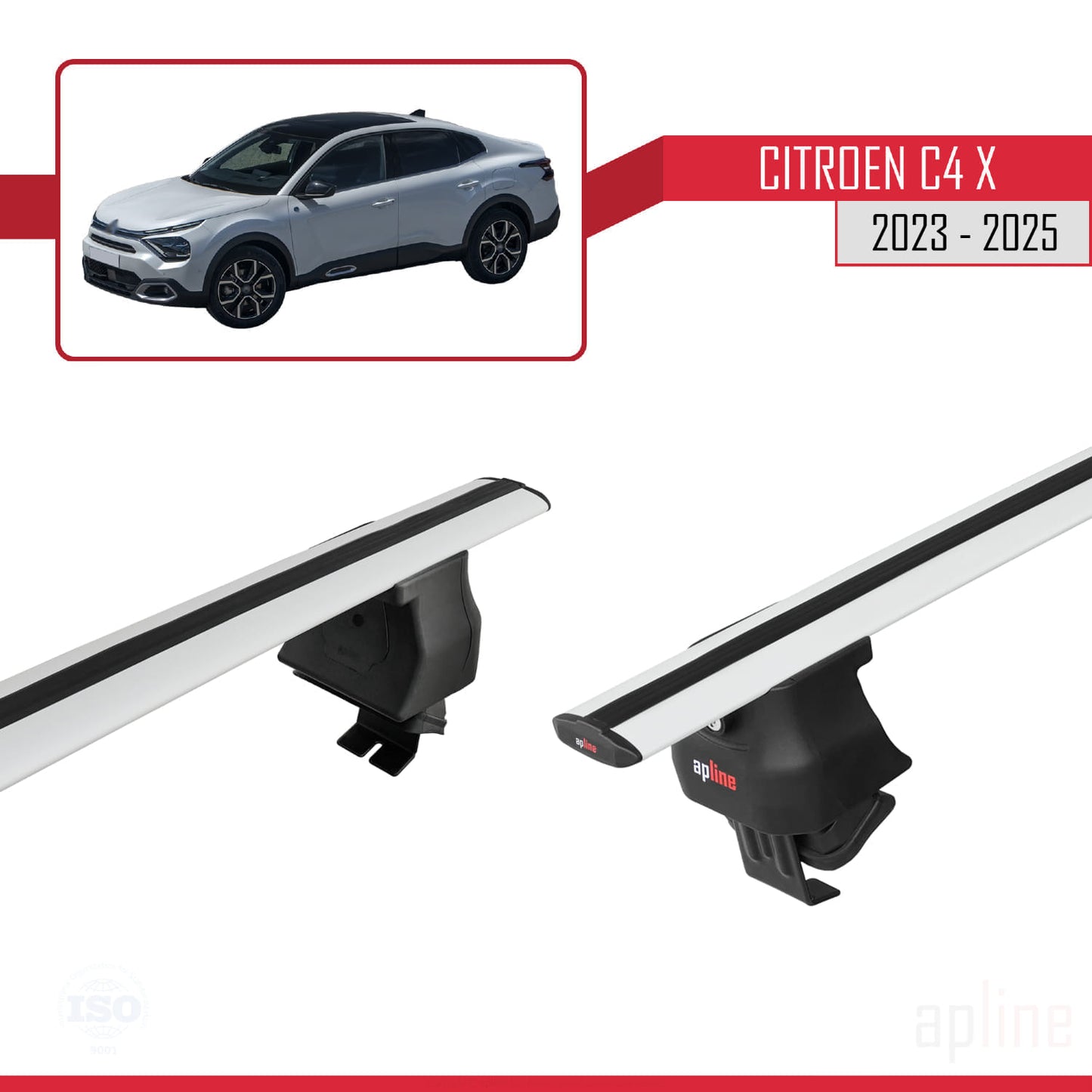 Compatible with Citroen C4X 2023-2025 ACE-4 Car Roof Rack Cross Bar Grey Aluminium 2 Bars