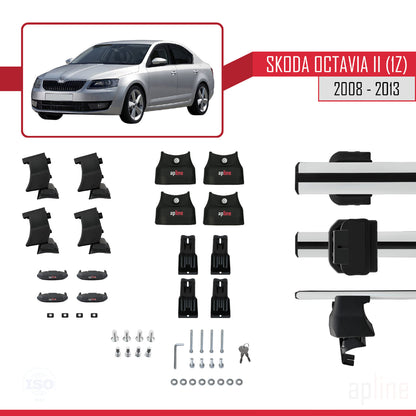 Compatible avec Skoda Octavia 2 (1Z) Post-Facelift 2008-2013 ACE-4 Barres de Toit Railing Porte-Bagages de Voiture Gris Aluminium 2 Barres