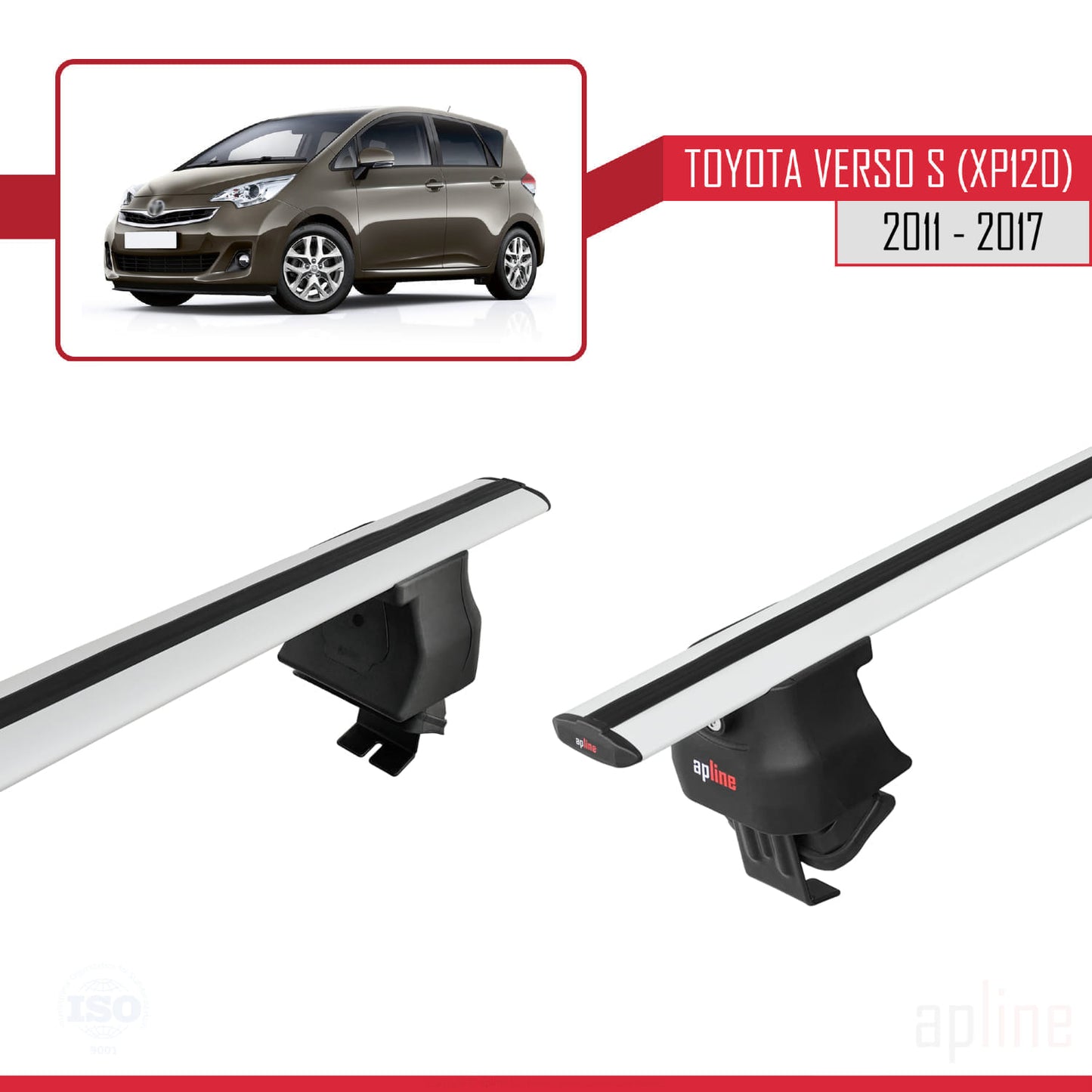 Compatible avec Toyota Verso S (XP120) 2011-2017 ACE-4 Barres de Toit Railing Porte-Bagages de Voiture Gris Aluminium 2 Barres