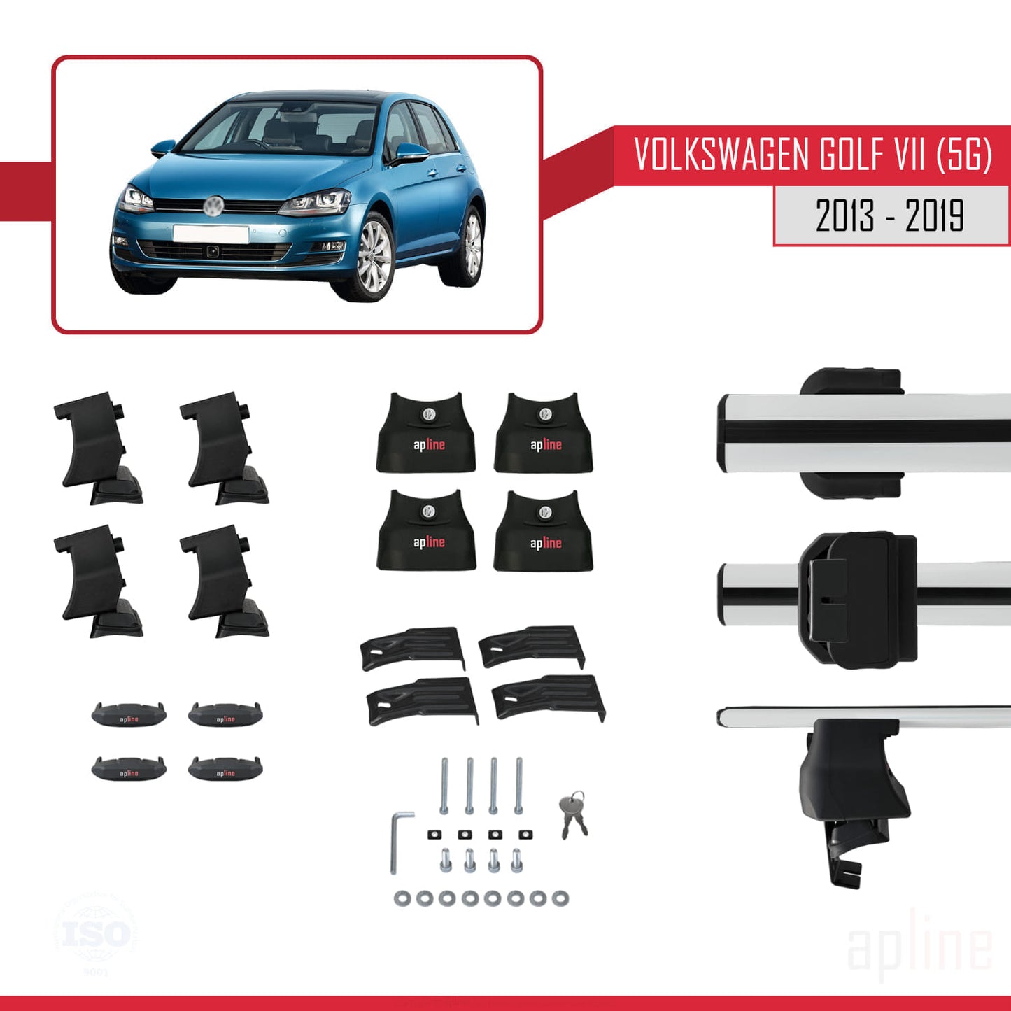 Compatible avec Volkswagen Golf 7 (5G) 2013-2019 ACE-4 Barres de Toit Railing Porte-Bagages de Voiture Gris Aluminium 2 Barres