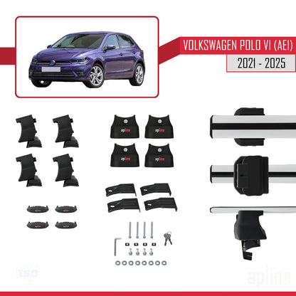 Compatible avec Volkswagen Polo 6 (AE1) Post-Facelift 2021-2025 ACE-4 Barres de Toit Railing Porte-Bagages de Voiture Gris Aluminium 2 Barres