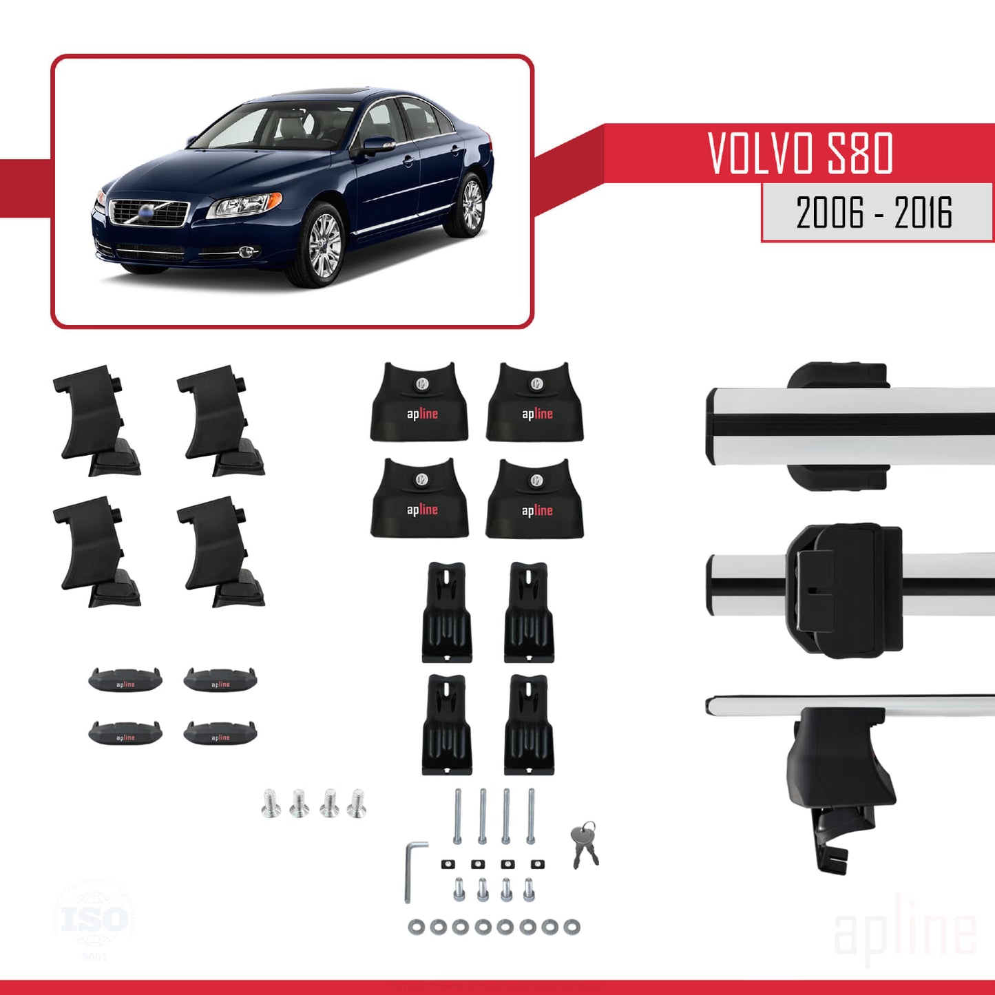 Compatible avec Volvo S80 II 2006-2016 ACE-4 Barres de Toit Railing Porte-Bagages de Voiture Gris Aluminium 2 Barres