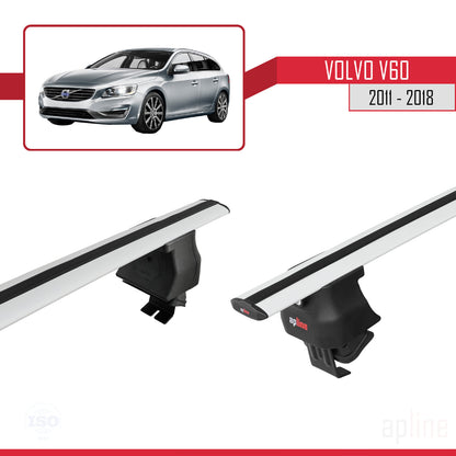 Compatible avec Volvo V60 2011-2018 ACE-4 Barres de Toit Railing Porte-Bagages de Voiture Gris Aluminium 2 Barres