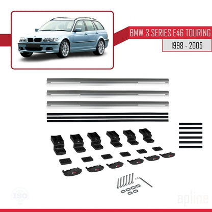 Compatible avec BMW Série 3 (E46) Touring 1999-2005 BASIC Model Barres de Toit Railing Porte-Bagages de Voiture Gris Aluminium 3 Barres