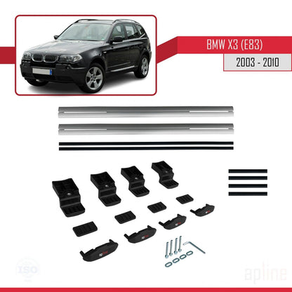Compatible avec BMW X3 (E83) 2003-2010 BASIC Model Barres de Toit Railing Porte-Bagages de Voiture Gris Aluminium 2 Barres
