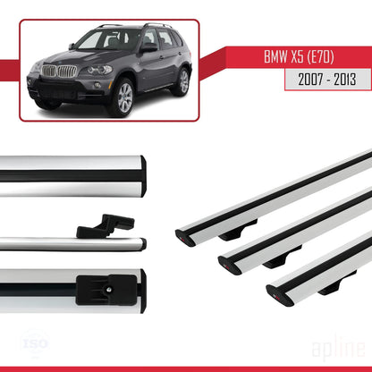 Compatible avec BMW X5 (E70) 2007-2013 BASIC Model Barres de Toit Railing Porte-Bagages de Voiture Gris Aluminium 3 Barres