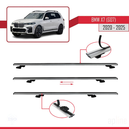 Compatible avec BMW X7 (G07) 2020-2025 BASIC Model Barres de Toit Railing Porte-Bagages de Voiture Gris Aluminium 2 Barres