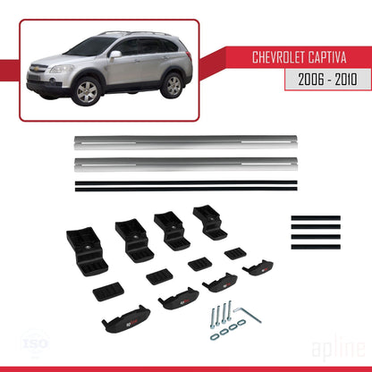 Compatible avec Chevrolet Captiva 2006-2010 BASIC Model Barres de Toit Railing Porte-Bagages de Voiture Gris Aluminium 2 Barres
