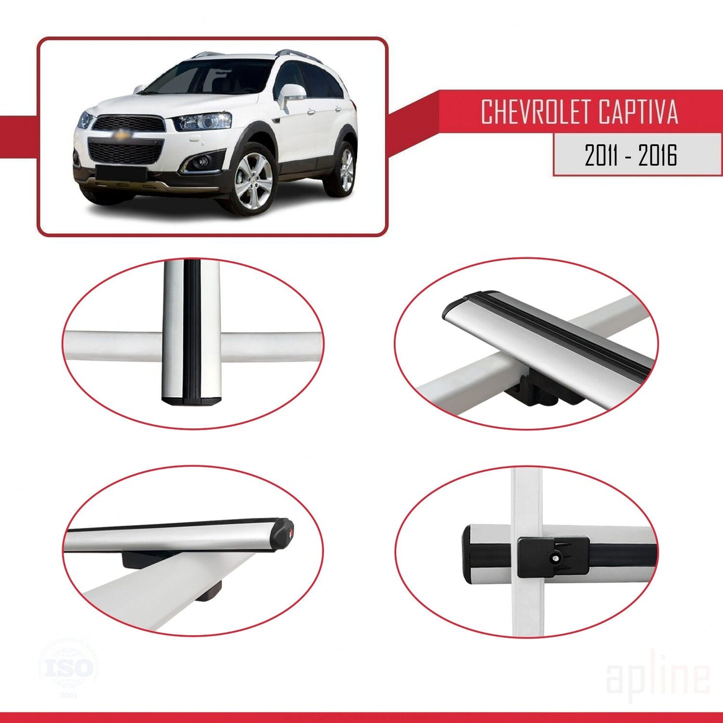 Compatible avec Chevrolet Captiva 2011-2015 BASIC Model Barres de Toit Railing Porte-Bagages de Voiture Gris Aluminium 3 Barres