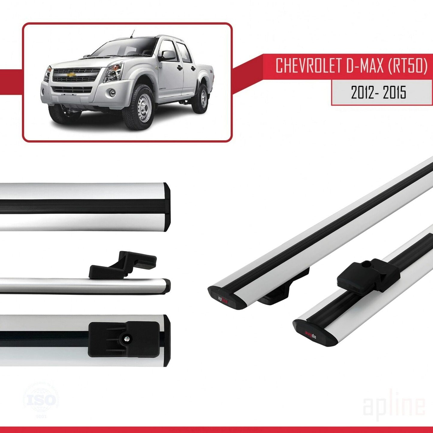 Compatible avec Chevrolet D-Max (RT50) 2012-2015 BASIC Model Barres de Toit Railing Porte-Bagages de Voiture Gris Aluminium 2 Barres
