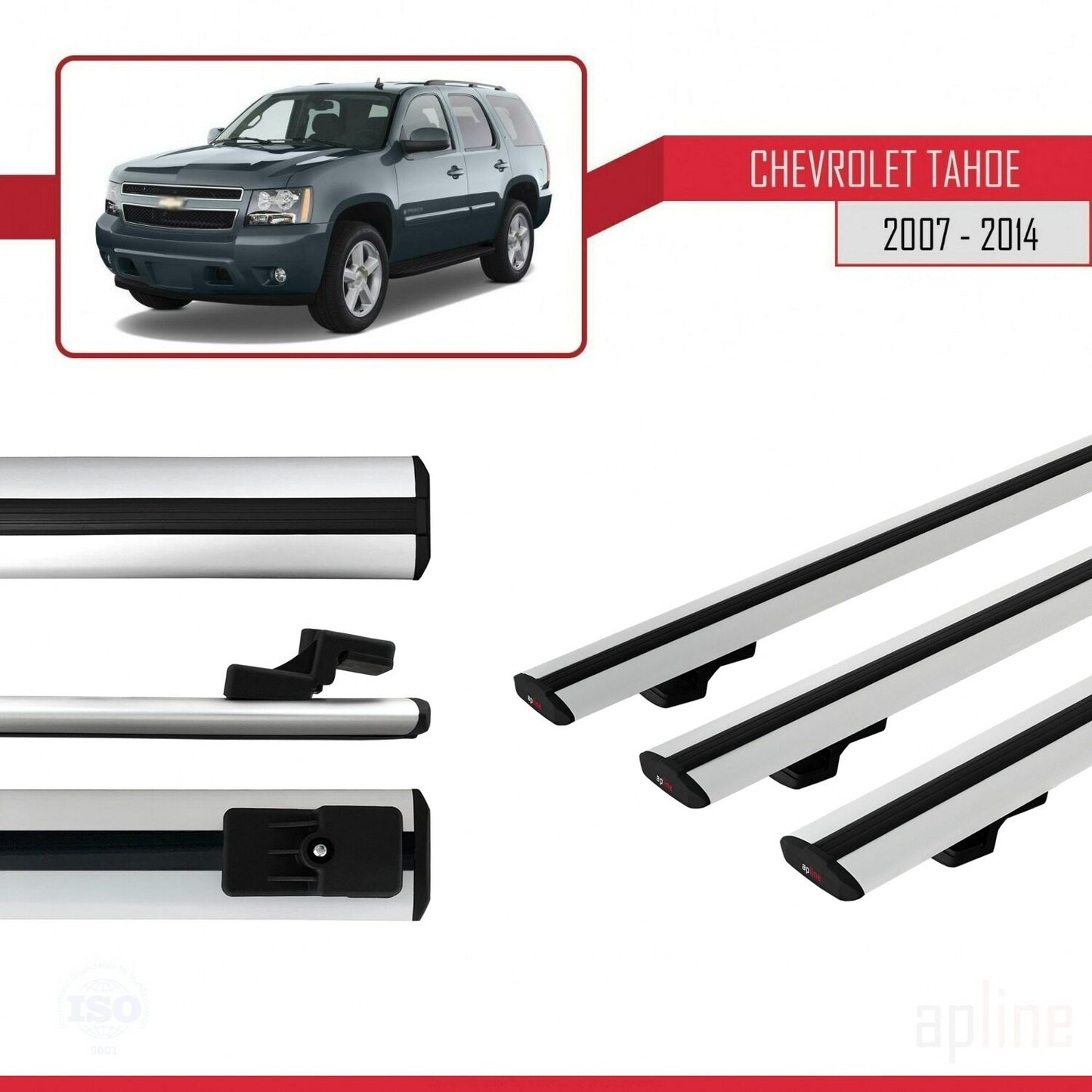 Compatible avec Chevrolet Tahoe 3 2007-2014 BASIC Model Barres de Toit Railing Porte-Bagages de Voiture Gris Aluminium 3 Barres