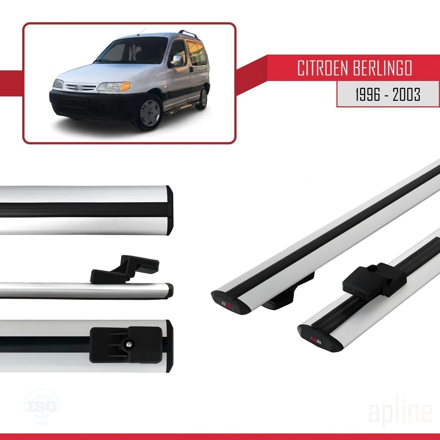 Compatible with Citroen Berlingo (M49) 1996-2003 BASIC Model Car Roof Rack Cross Bar Grey Aluminium 2 Bars