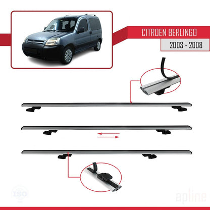 BASIC Model Dakdrager bagagedrager compatibel met Citroen Berlingo (M59) 2003-2008 Spoorstaven Grijs Aluminium 3 Staven