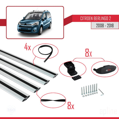 Compatible avec Citroen Berlingo 2 (B9) 2008-2018 BASIC Model Barres de Toit Railing Porte-Bagages de Voiture Gris Aluminium 4 Barres