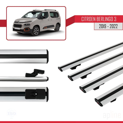 Compatible avec Citroen Berlingo 3 (K9) 2019-2022 BASIC Model Barres de Toit Railing Porte-Bagages de Voiture Gris Aluminium 4 Barres