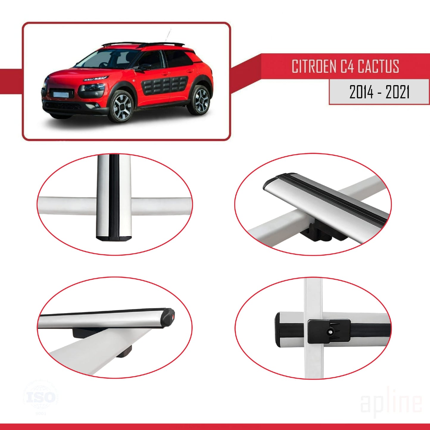 Compatible avec Citroen C4 Cactus 2014-2021 BASIC Model Barres de Toit Railing Porte-Bagages de Voiture Gris Aluminium 2 Barres