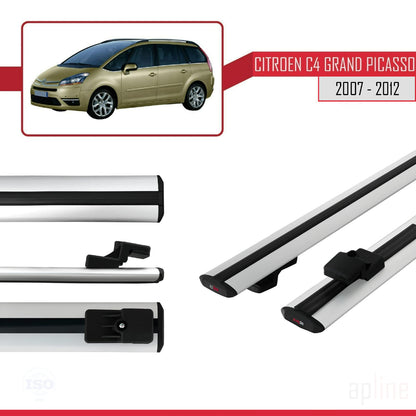 Compatible avec Citroen Grand C4 Picasso 2007-2012 BASIC Model Barres de Toit Railing Porte-Bagages de Voiture Gris Aluminium 2 Barres