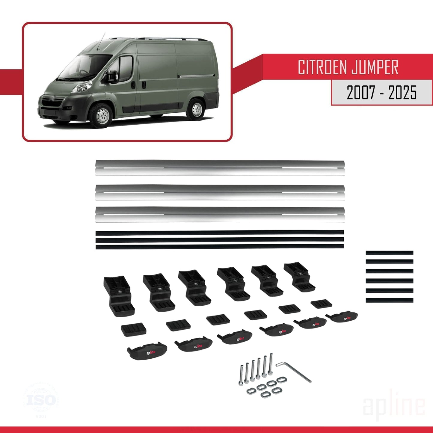 Compatible avec Citroen Jumper 2 2007-2025 BASIC Model Barres de Toit Railing Porte-Bagages de Voiture Gris Aluminium 3 Barres