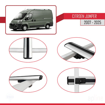 Compatible avec Citroen Jumper 2 2007-2025 BASIC Model Barres de Toit Railing Porte-Bagages de Voiture Gris Aluminium 4 Barres