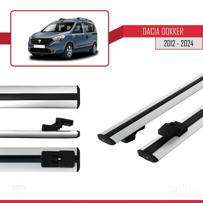 Compatible avec Dacia Dokker (K67) 2012-2024 BASIC Model Barres de Toit Railing Porte-Bagages de Voiture Gris Aluminium 2 Barres