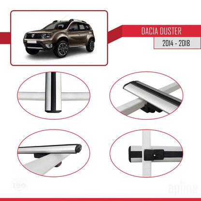 Compatible avec Dacia Duster (HS) Post-Facelift 2014-2017 BASIC Model Barres de Toit Railing Porte-Bagages de Voiture Gris Aluminium 3 Barres