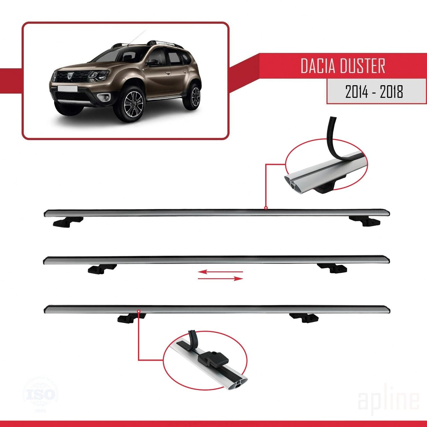 Compatible avec Dacia Duster (HS) Post-Facelift 2014-2017 BASIC Model Barres de Toit Railing Porte-Bagages de Voiture Gris Aluminium 2 Barres