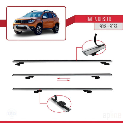 Compatible avec Dacia Duster 2 (HM) 2018-2024 BASIC Model Barres de Toit Railing Porte-Bagages de Voiture Gris Aluminium 2 Barres