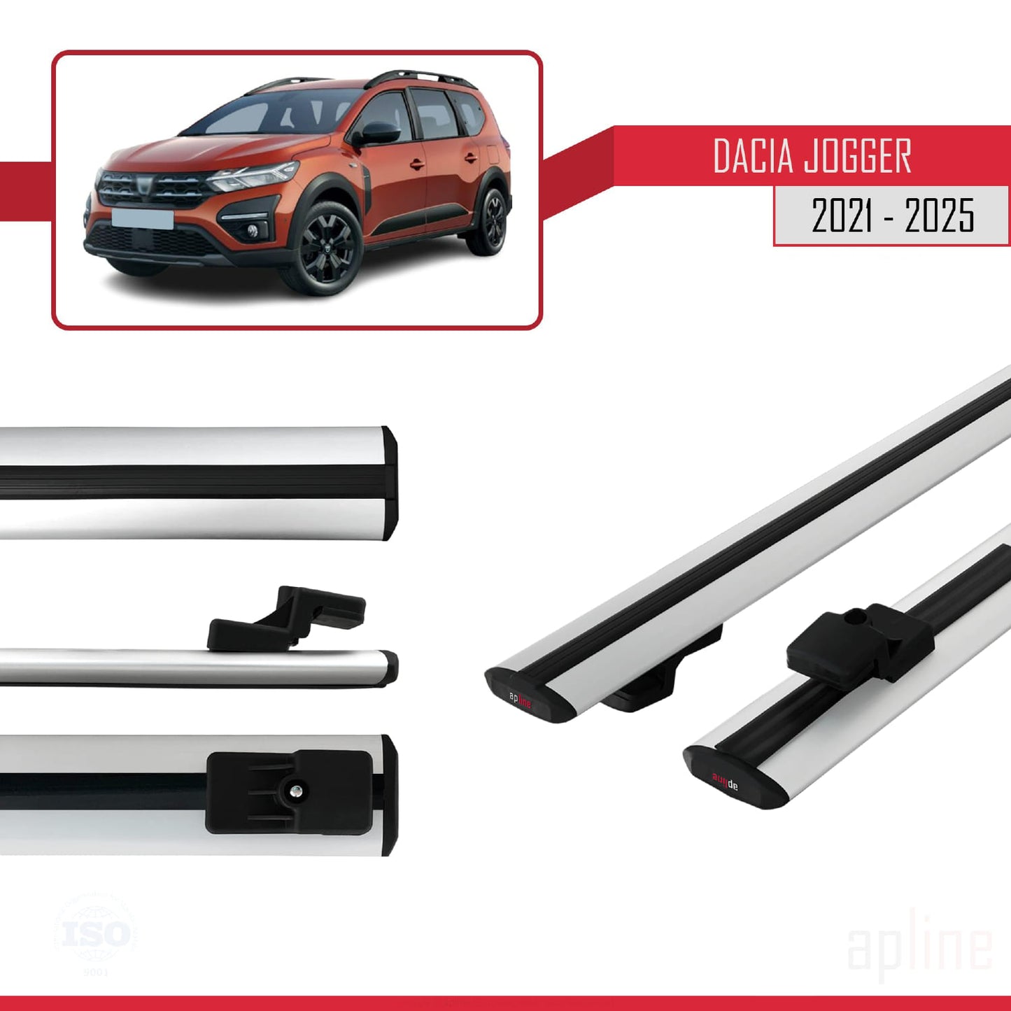 Compatible avec Dacia Jogger 2021-2025 BASIC Model Barres de Toit Railing Porte-Bagages de Voiture Gris Aluminium 2 Barres