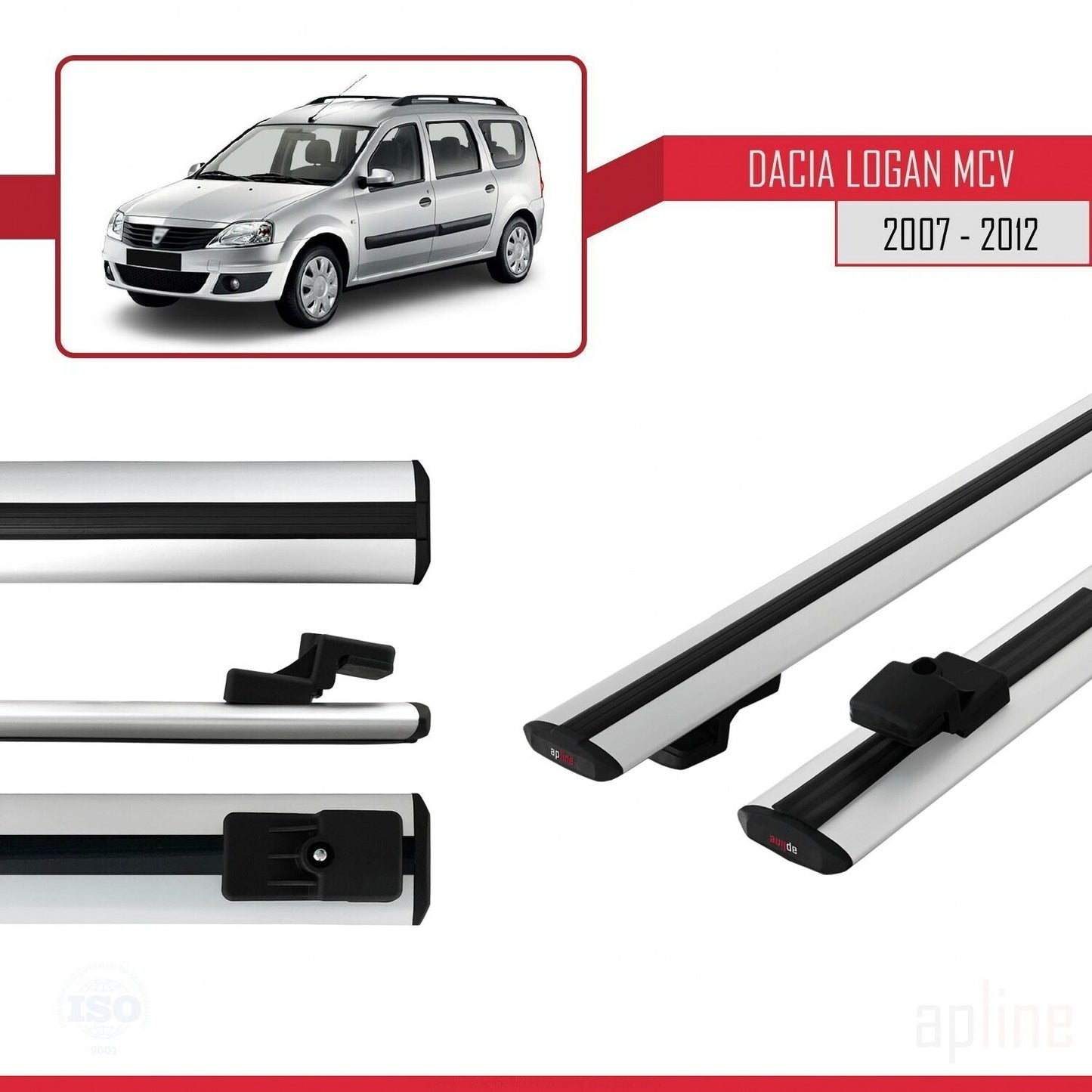 Compatible avec Dacia Logan 2 MCV (K52) 2007-2012 BASIC Model Barres de Toit Railing Porte-Bagages de Voiture Gris Aluminium 2 Barres