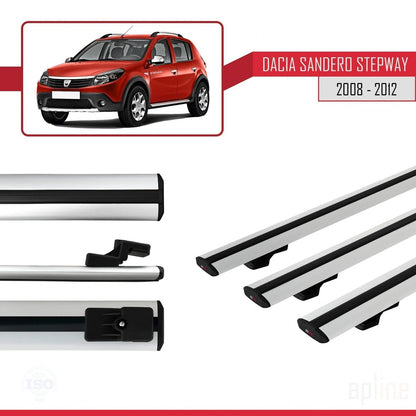 Compatible avec Dacia Sandero Stepway 2008-2012 BASIC Model Barres de Toit Railing Porte-Bagages de Voiture Gris Aluminium 3 Barres