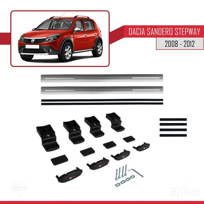 Compatible avec Dacia Sandero Stepway 2008-2012 BASIC Model Barres de Toit Railing Porte-Bagages de Voiture Gris Aluminium 2 Barres