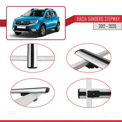 Compatible avec Dacia Sandero Stepway 2 2012-2020 BASIC Model Barres de Toit Railing Porte-Bagages de Voiture Gris Aluminium 3 Barres