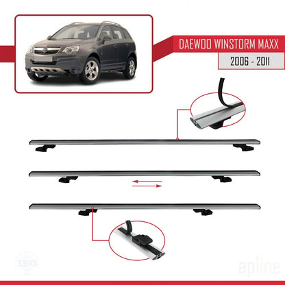 Compatible avec Daewoo Winstorm MaXX 2006-2011 BASIC Model Barres de Toit Railing Porte-Bagages de Voiture Gris Aluminium 3 Barres