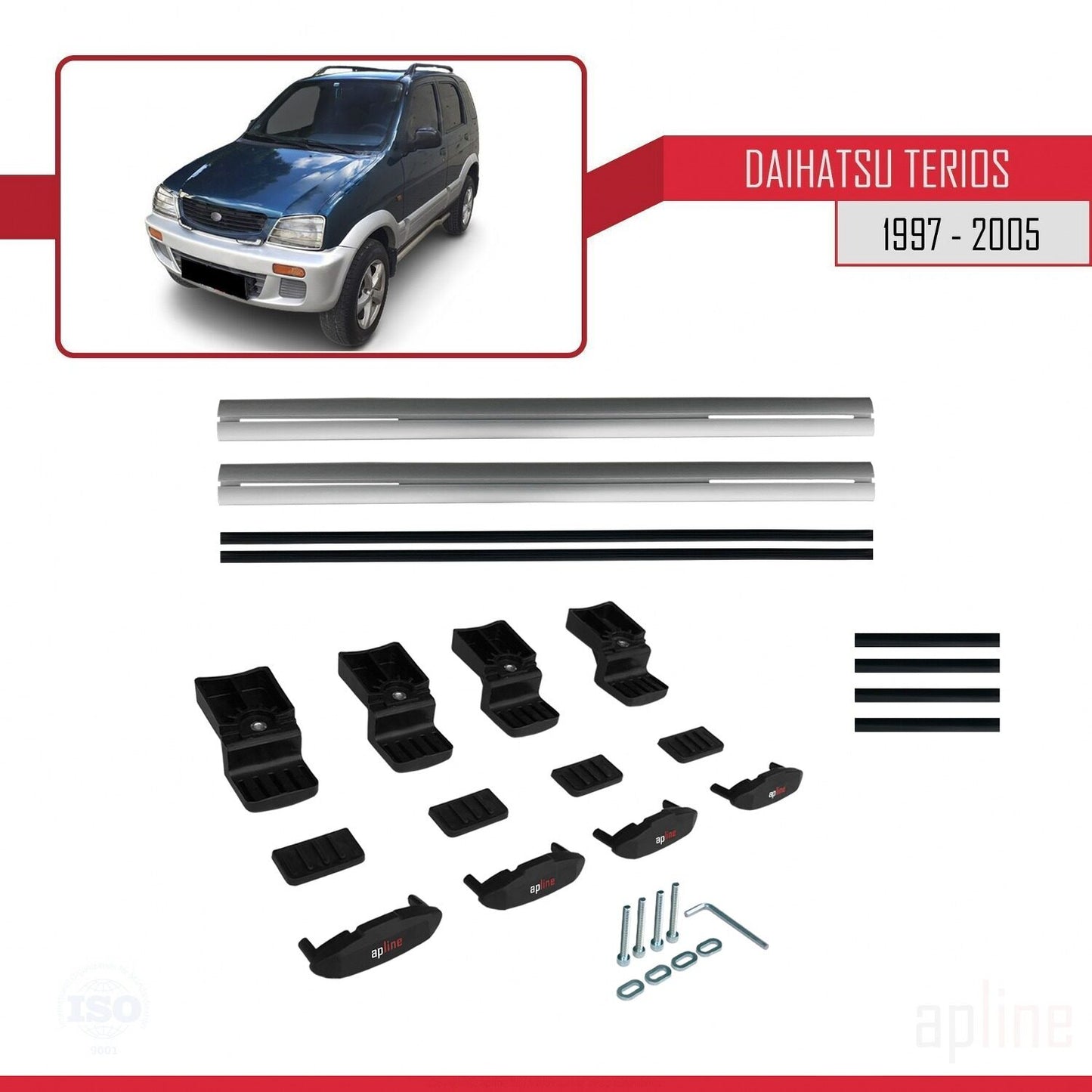 Compatible avec Daihatsu Terios (J100) 1997-2005 BASIC Model Barres de Toit Railing Porte-Bagages de Voiture Gris Aluminium 2 Barres
